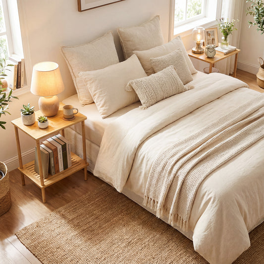 Side Table Set of 2 2-Tier Bamboo End Table with Storage Shelves Rectangular Tea Sofa Table-Natural