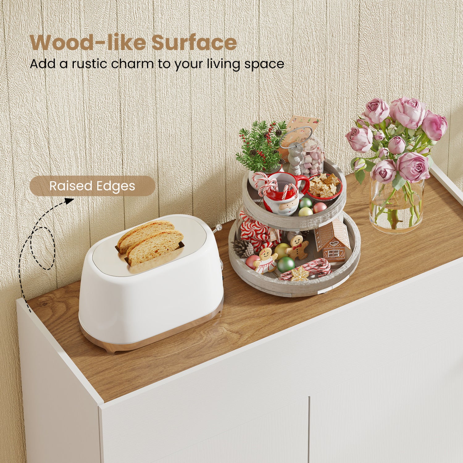 Sideboard Buffet Cabinet with Storage Wooden Kitchen Storage Cabinet-White