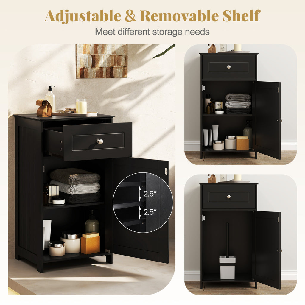 Single Door Bathroom Cabinet with Adjustable Shelf and Drawer-Black