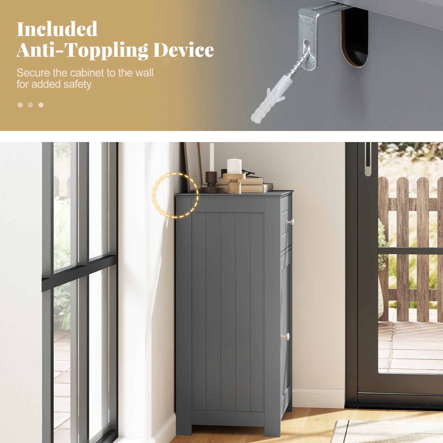 Single Door Bathroom Cabinet with Adjustable Shelf and Drawer-Gray