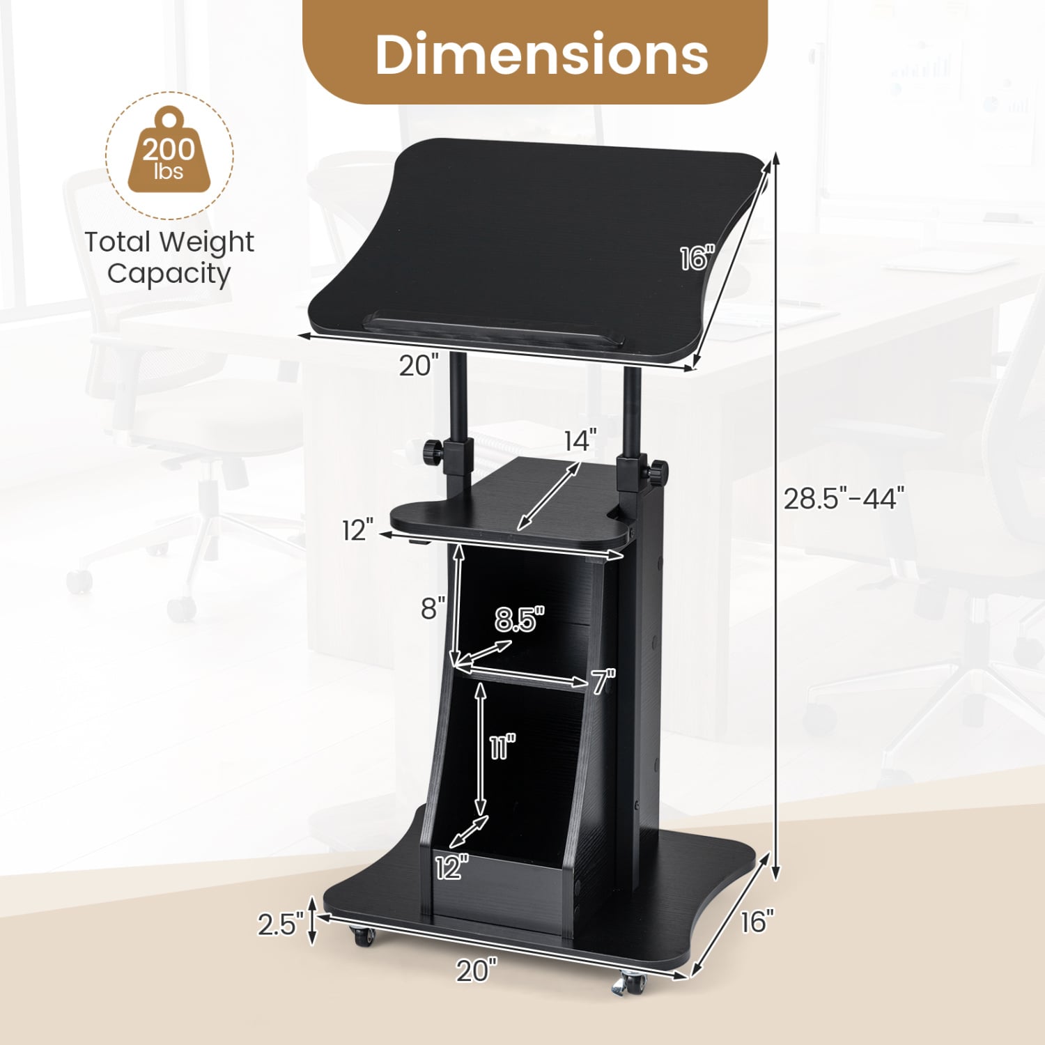 Sit-to-Stand Laptop Desk Cart Height Adjustable with Storage-Black