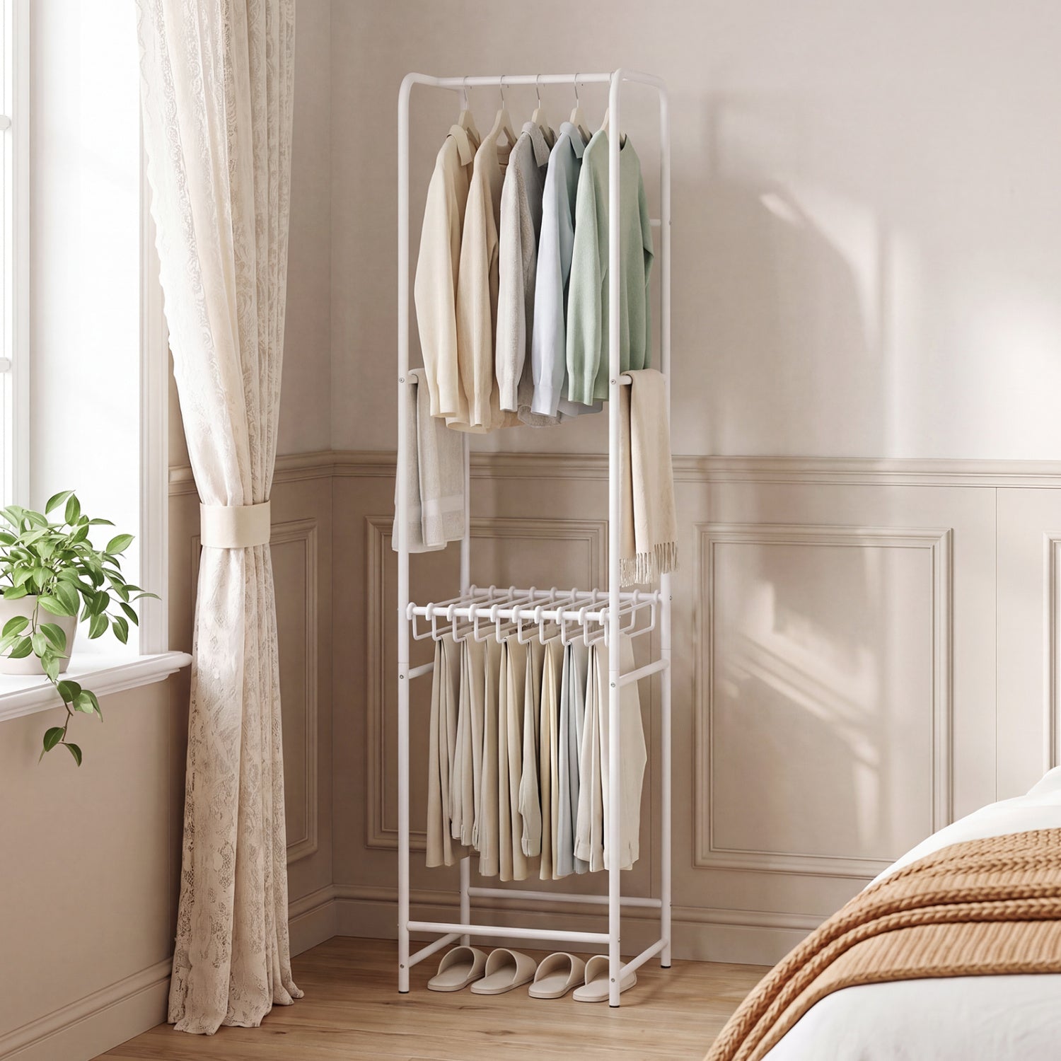 Slim Coat Rack Freestanding Garment Organizer with 8 Hanging Rods