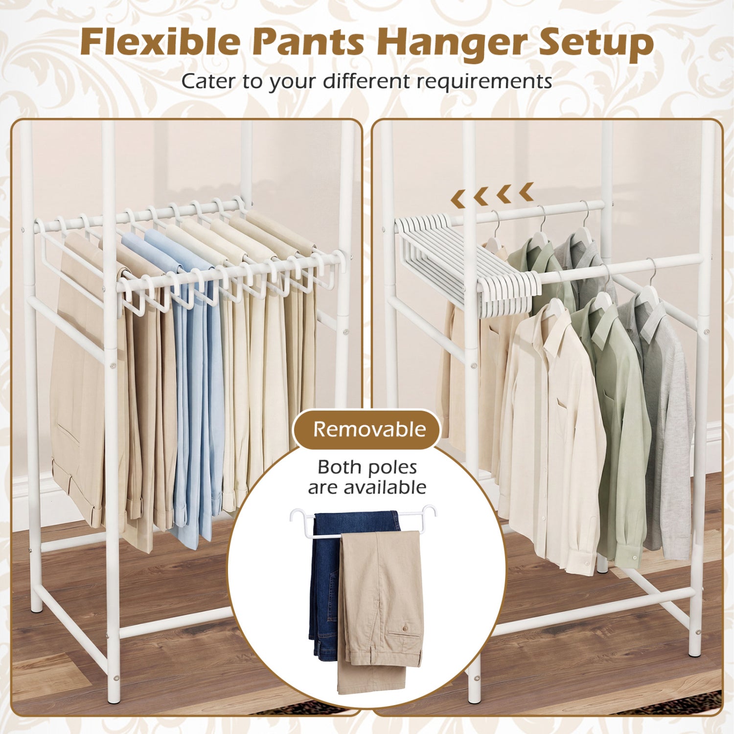 Slim Coat Rack Freestanding Garment Organizer with 8 Hanging Rods