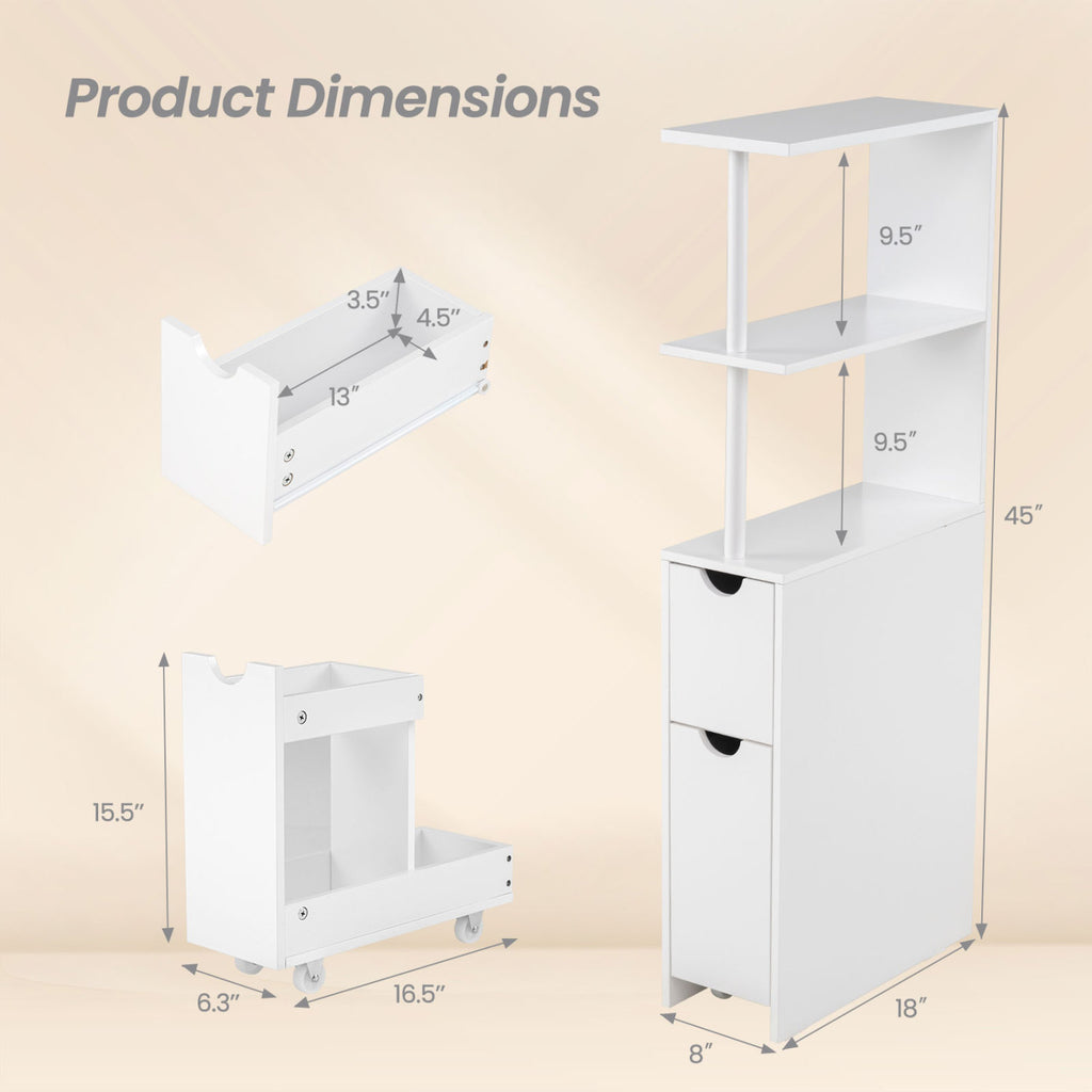 Slim Storage Freestanding Bathroom Cabinet with Open Shelves-White