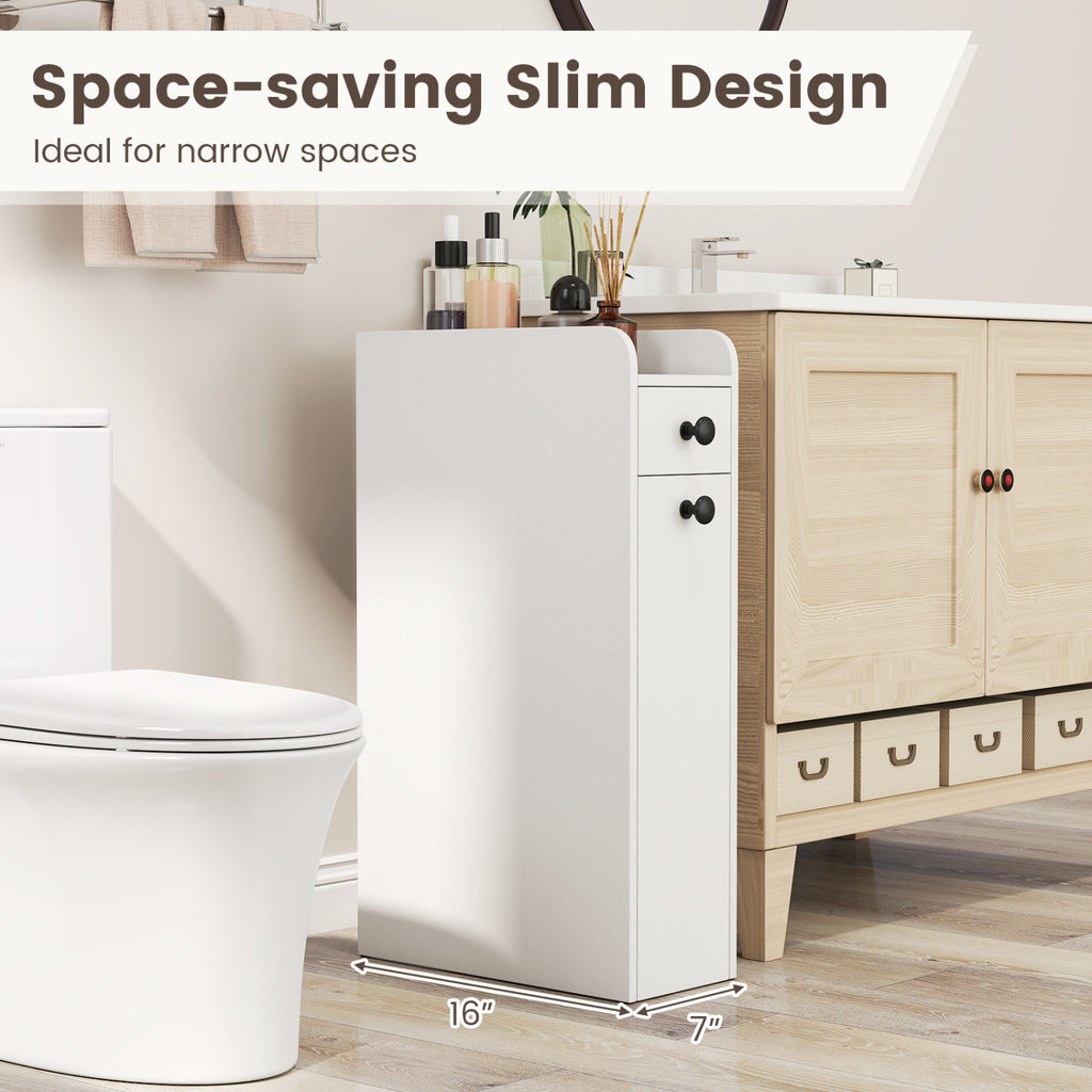 Small Bathroom Storage Cabinet 4-Tier with Slide Out Drawers on Casters-White