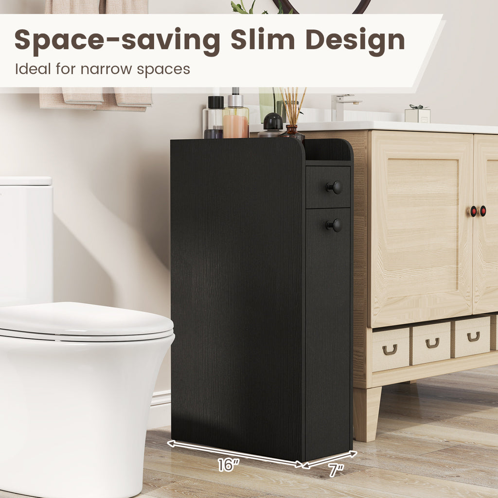 Small Bathroom Storage Cabinet 4-Tier with Slide Out Drawers on Casters-Black
