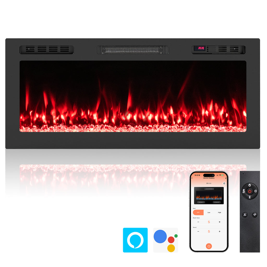 Smart WiFi Electric Fireplace Wall Mounted & Recessed 750W/1500W Heater-42 Inch