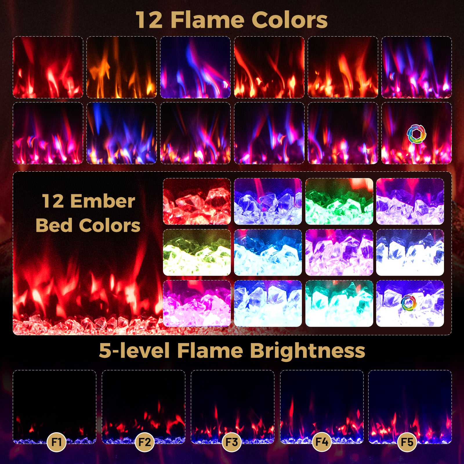 Smart WiFi Electric Fireplace Wall Mounted & Recessed 750W/1500W Heater-42 Inch