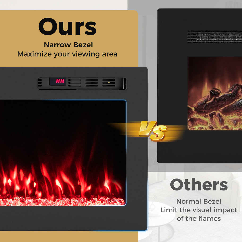 Smart WiFi Electric Fireplace Wall Mounted & Recessed 750W/1500W Heater-42 Inch
