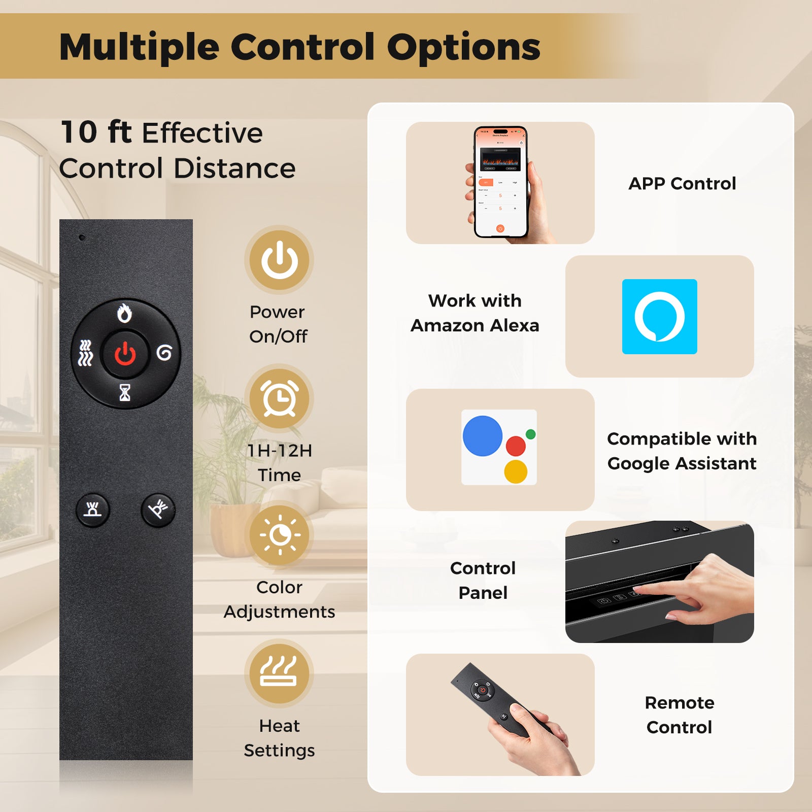 Smart WiFi Electric Fireplace Wall Mounted & Recessed 750W/1500W Heater-42 Inch