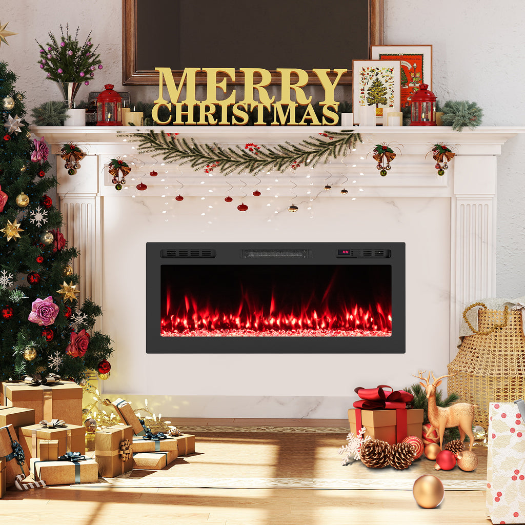 Smart WiFi Electric Fireplace Wall Mounted & Recessed 750W/1500W Heater-42 Inch