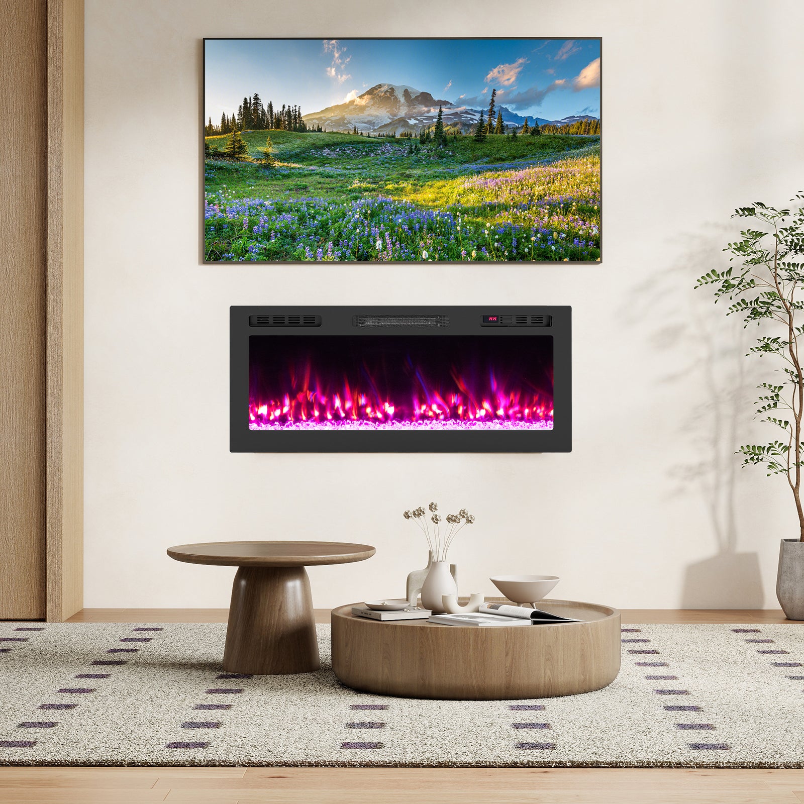 Smart WiFi Electric Fireplace Wall Mounted & Recessed 750W/1500W Heater-42 Inch