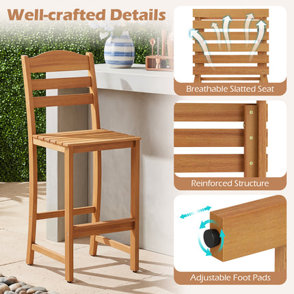 Solid Acacia Wood Bar Stools Heavy-duty Outdoor Barstools with 400 LBS Max Load