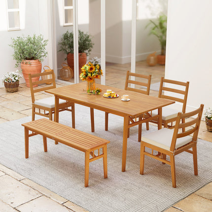 Solid Acacia Wood Patio Chair Set of 2 Armless Chair-White