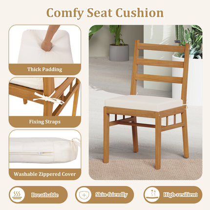 Solid Acacia Wood Patio Chair Set of 2 Armless Chair-White