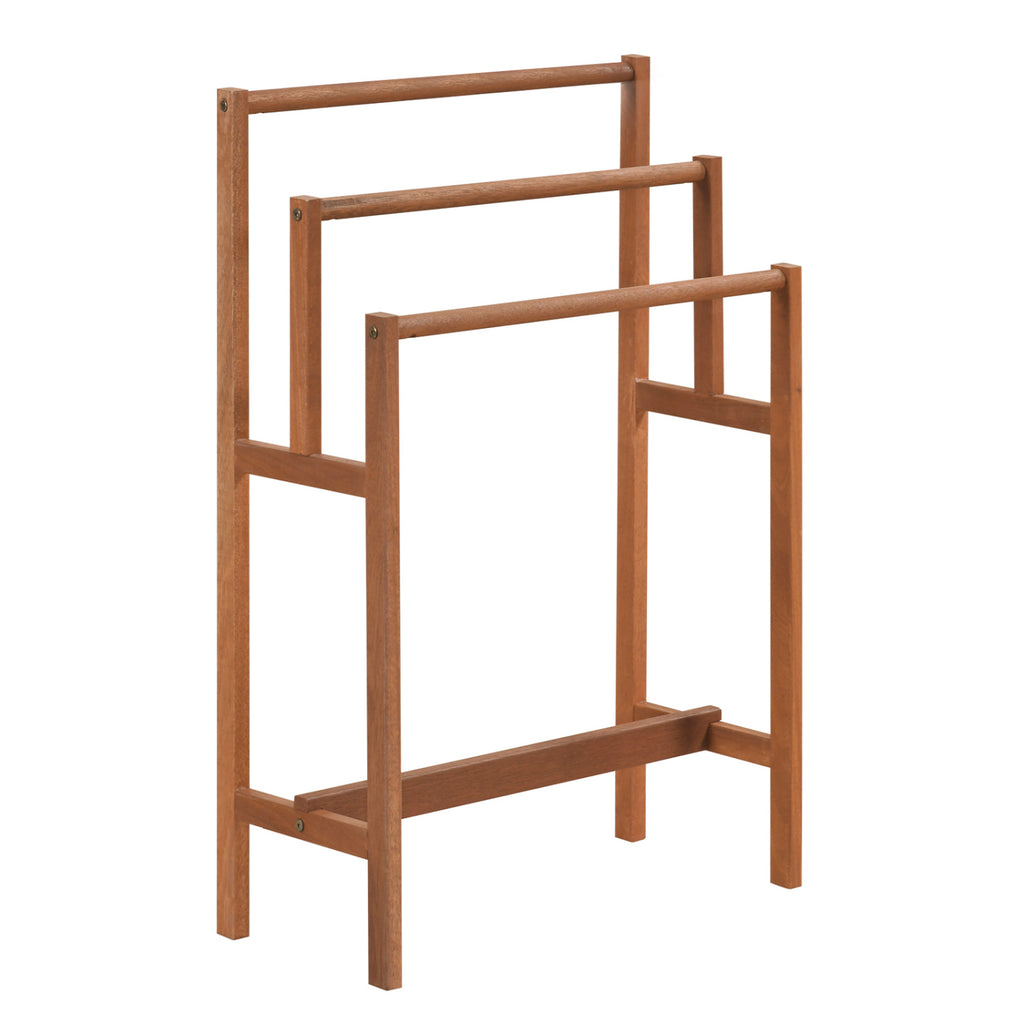 Solid Wood 3-Tier Freestanding Towel Rack with Teak Oil Finish