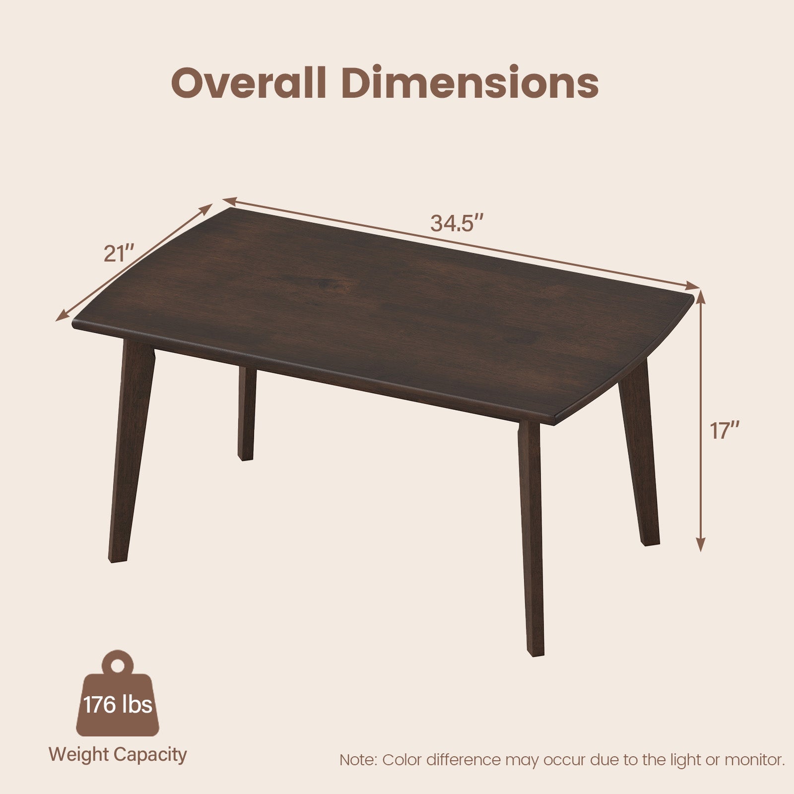 Solid Wood Modern Coffee Table with Tapered Legs-Walnut