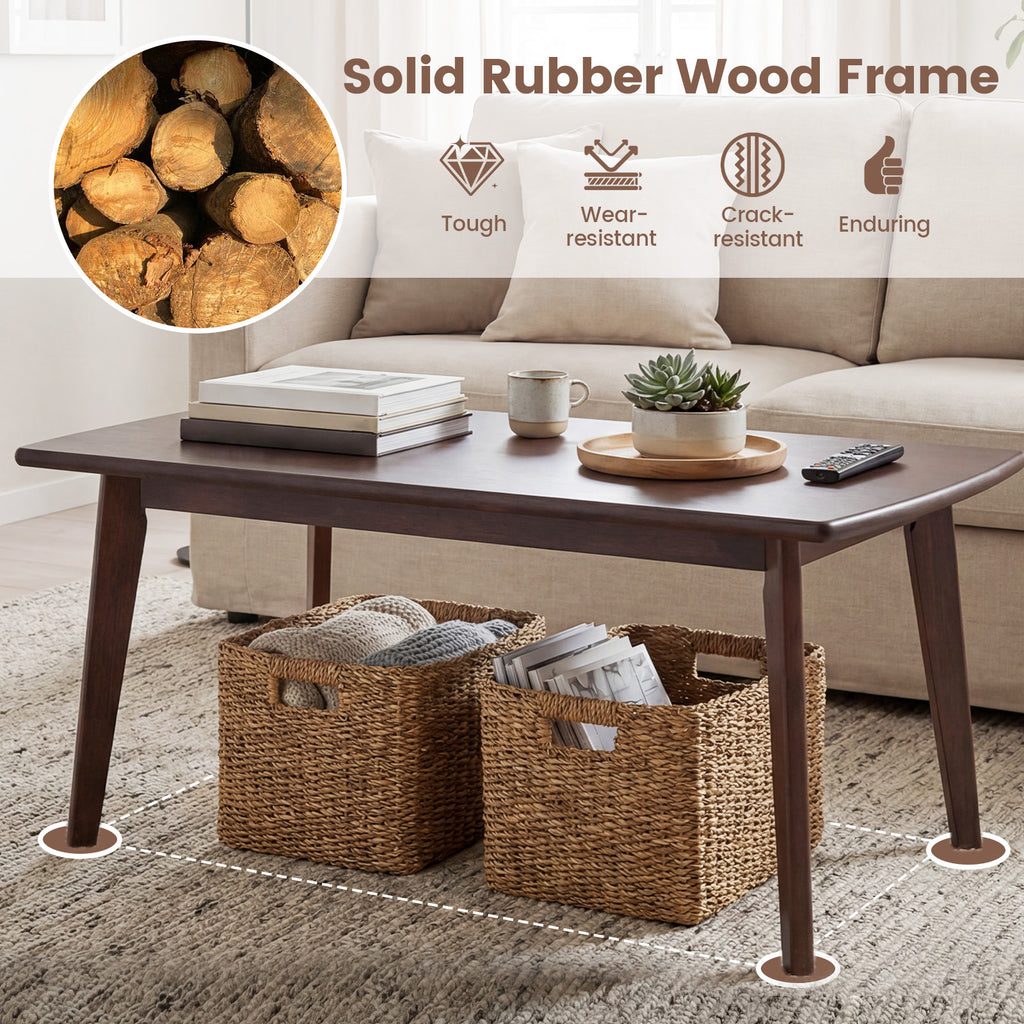 Solid Wood Modern Coffee Table with Tapered Legs-Walnut