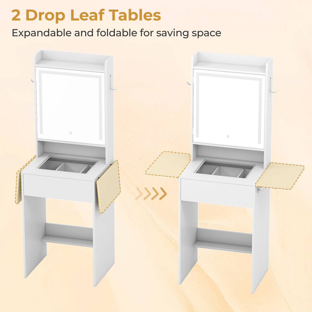 Space-saving Vanity Desk with Mirror and Lights for Bedroom-White