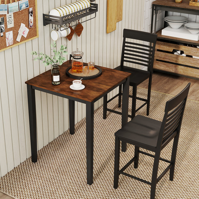 Square Dining Table with Solid Wood Frame for 4-Person-Black