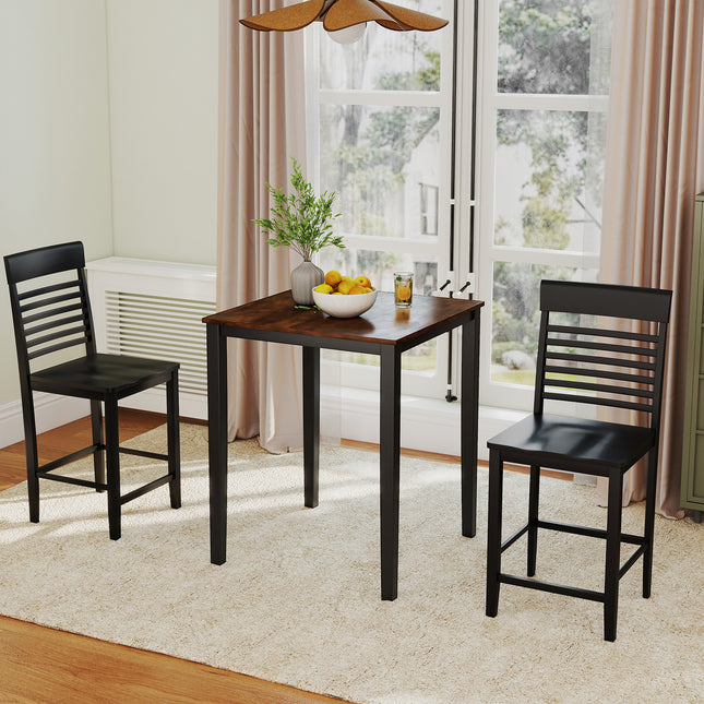 Square Dining Table with Solid Wood Frame for 4-Person-Black