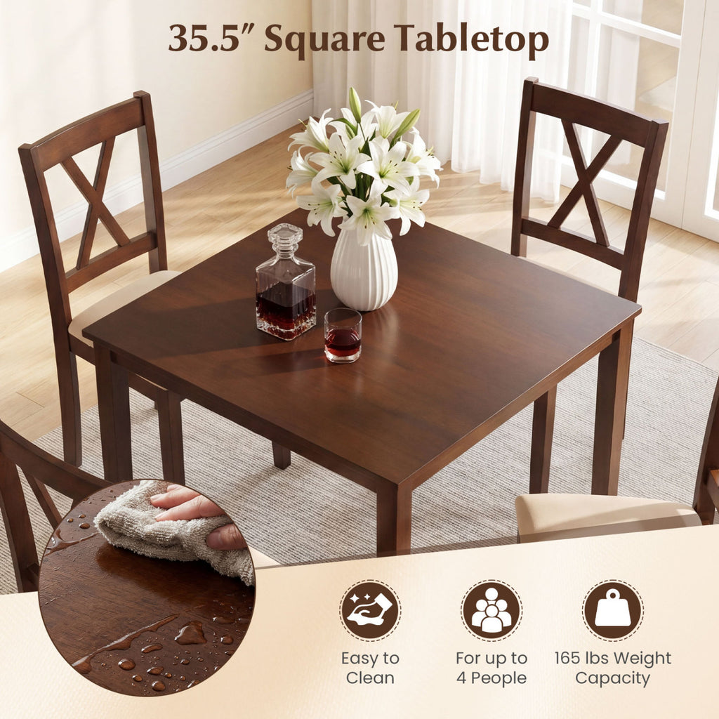 Square Kitchen Table and 4 Armless Chairs Set for 4-Walnut