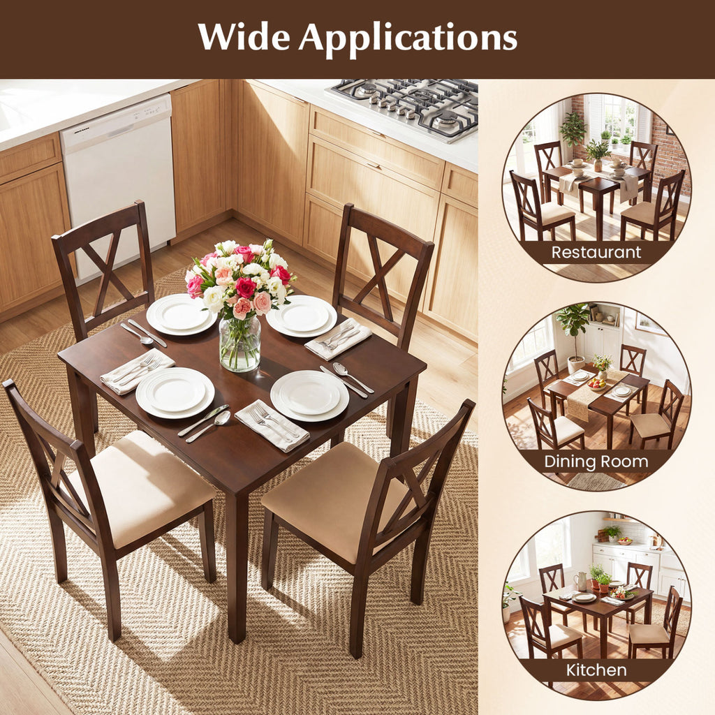 Square Kitchen Table and 4 Armless Chairs Set for 4-Walnut