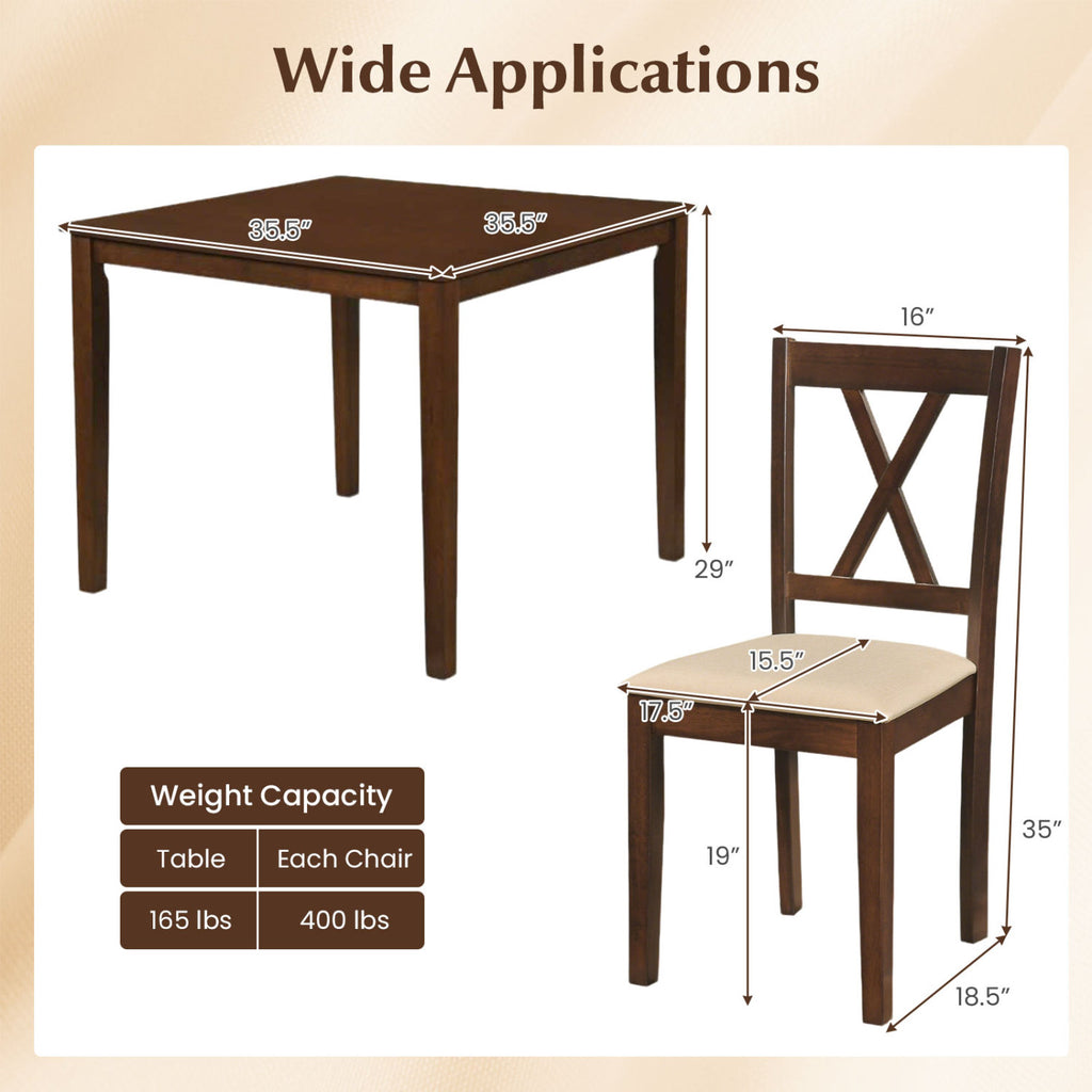 Square Kitchen Table and 4 Armless Chairs Set for 4-Walnut