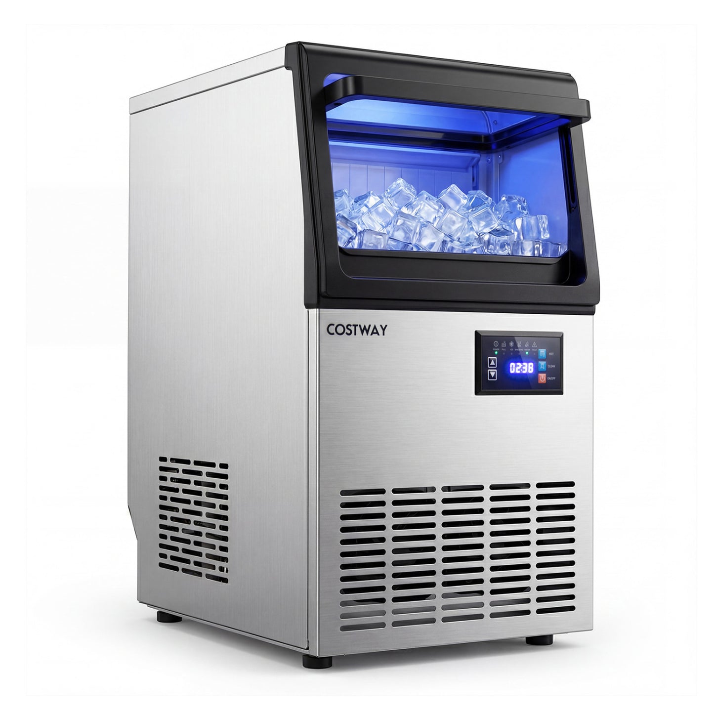 Stainless Steel Spary Ice Maker with 30 LBS Storage Capacity and 80 LBS Per Day