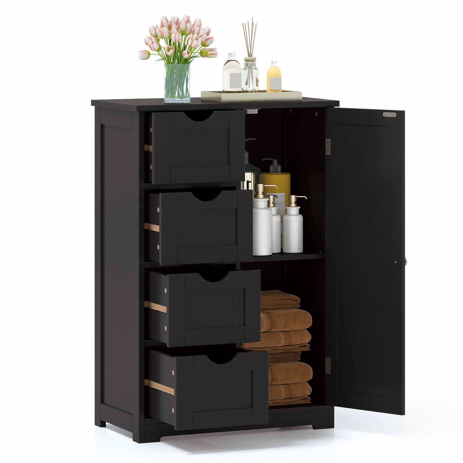 Standing Indoor Wooden Cabinet with 4 Drawers-Black