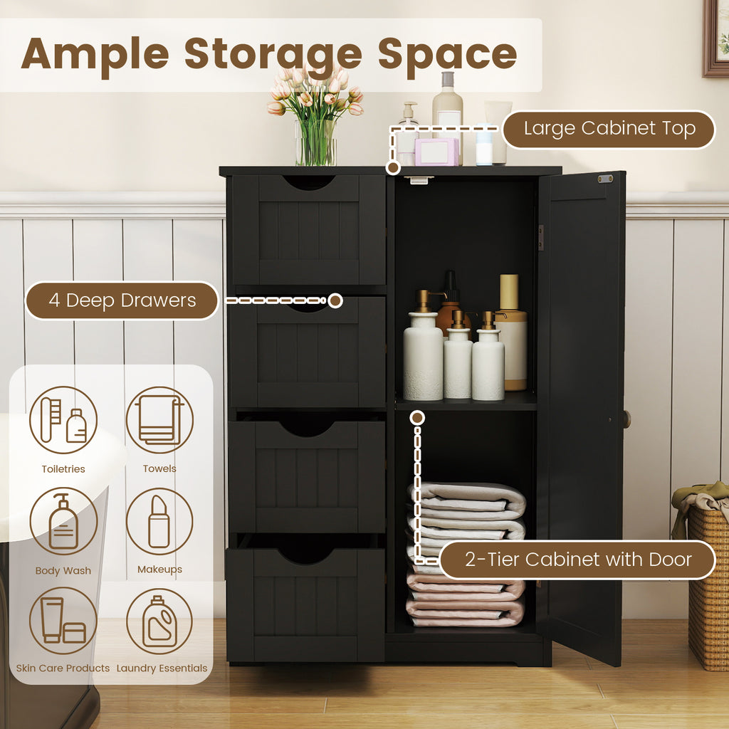 Standing Indoor Wooden Cabinet with 4 Drawers-Black