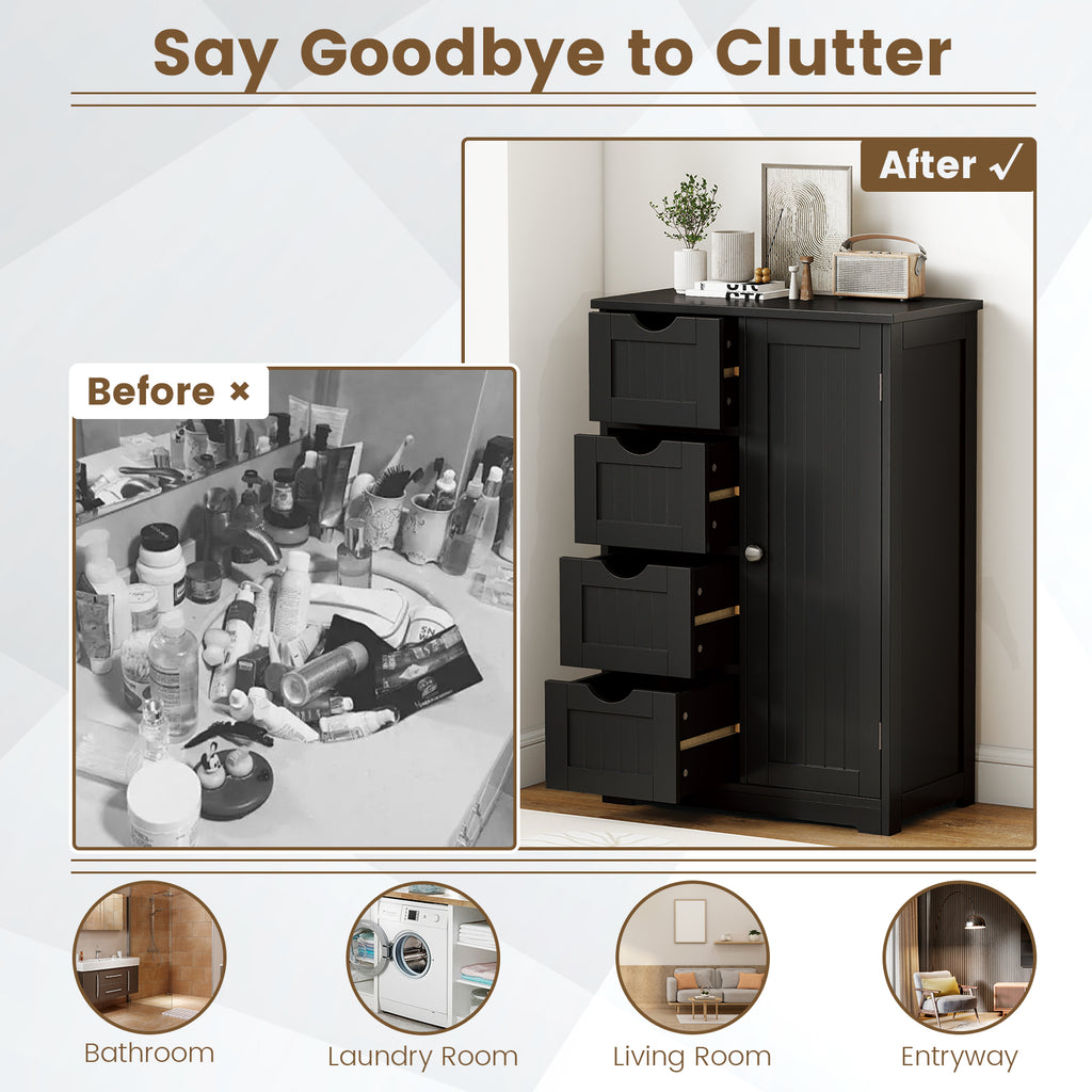 Standing Indoor Wooden Cabinet with 4 Drawers-Black