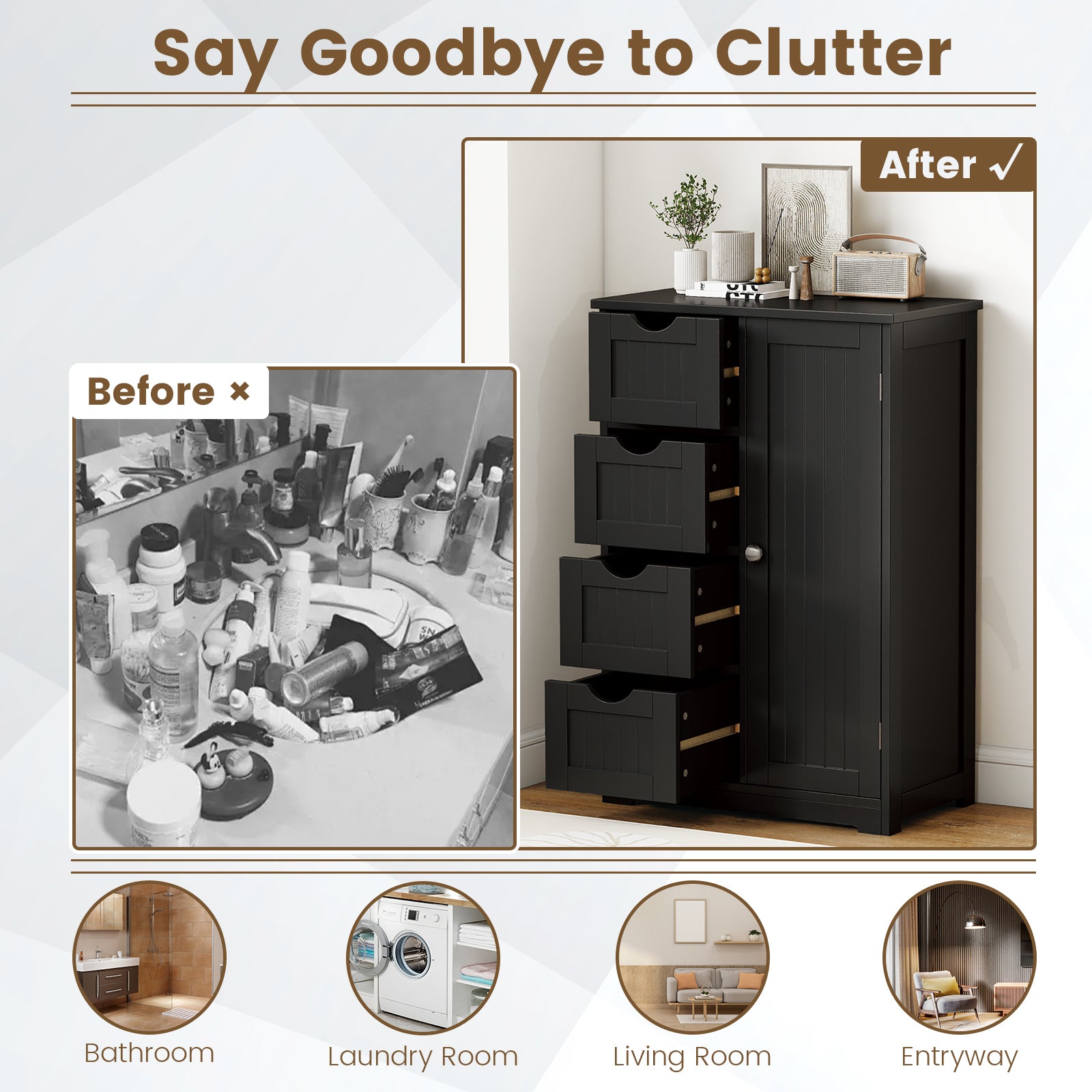 Standing Indoor Wooden Cabinet with 4 Drawers-Black
