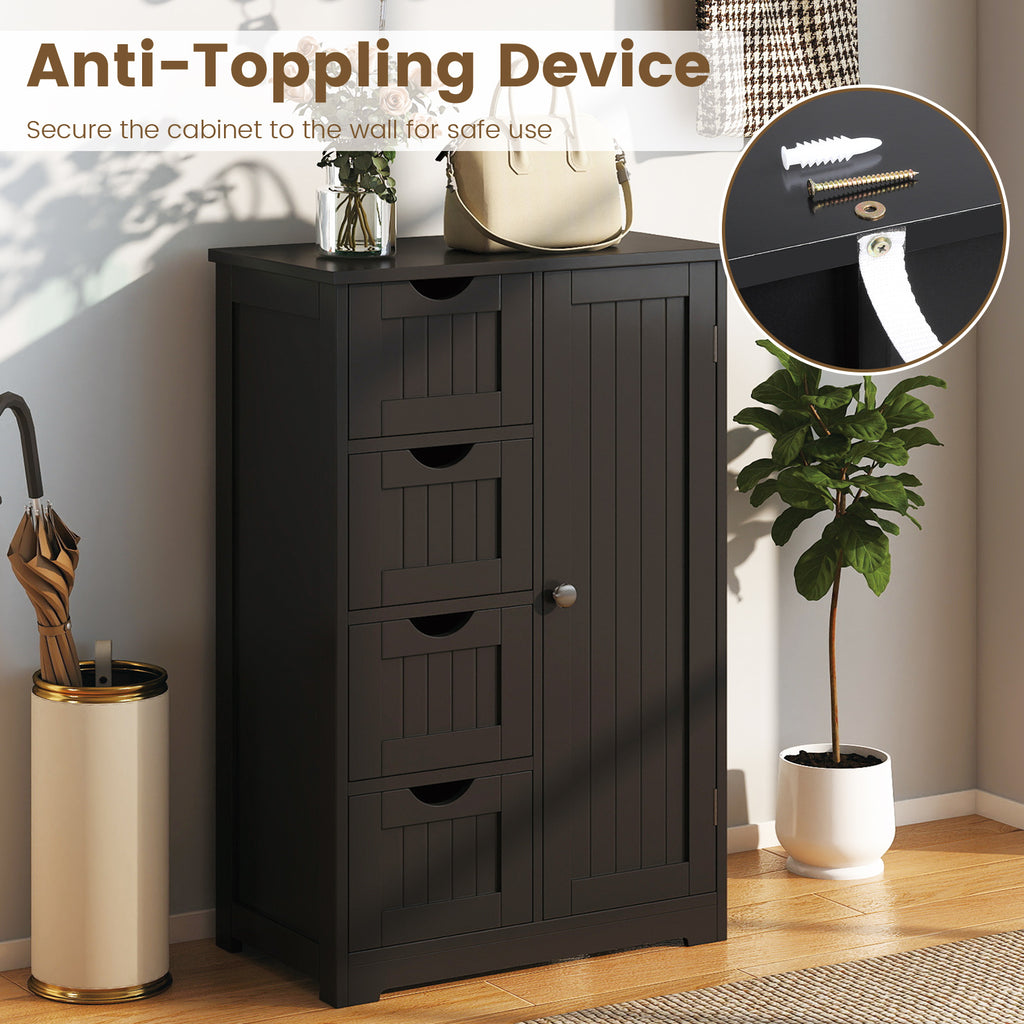 Standing Indoor Wooden Cabinet with 4 Drawers-Black