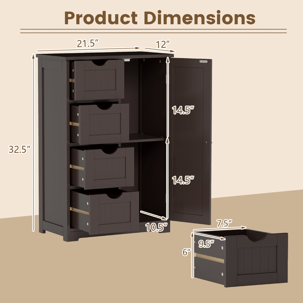 Standing Indoor Wooden Cabinet with 4 Drawers-Brown
