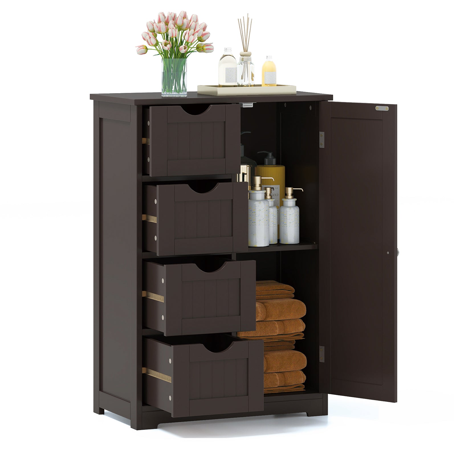 Standing Indoor Wooden Cabinet with 4 Drawers-Brown