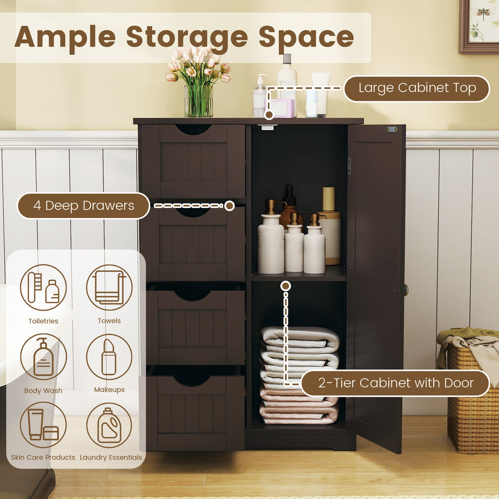 Standing Indoor Wooden Cabinet with 4 Drawers-Brown