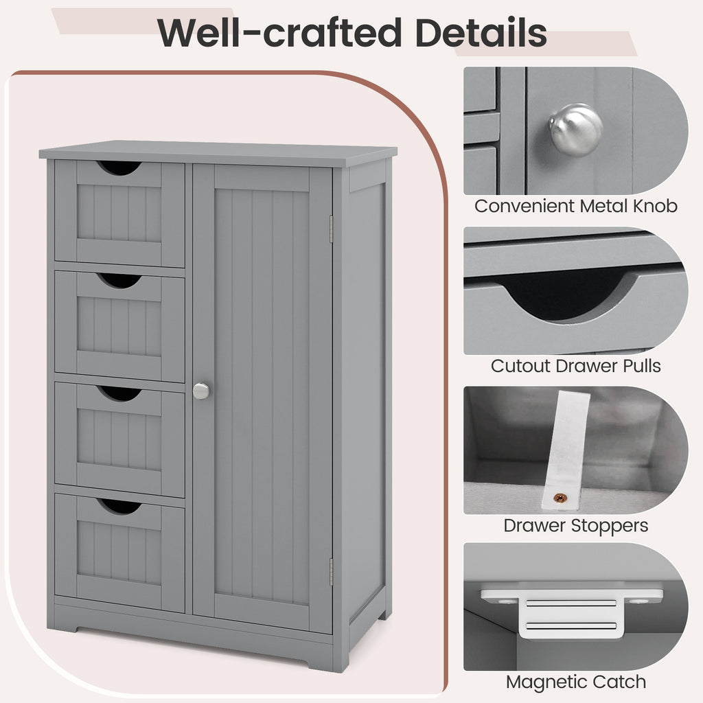 Standing Indoor Wooden Cabinet with 4 Drawers-Gray
