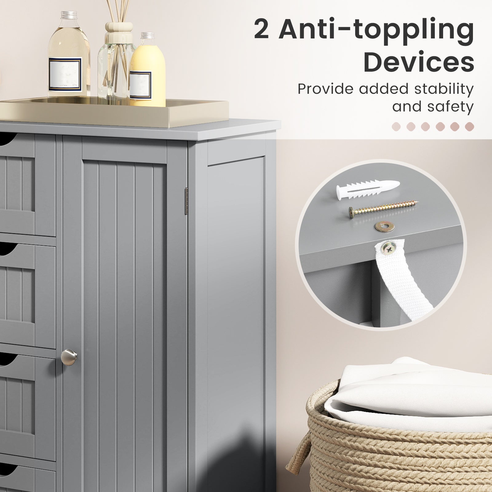 Standing Indoor Wooden Cabinet with 4 Drawers-Gray