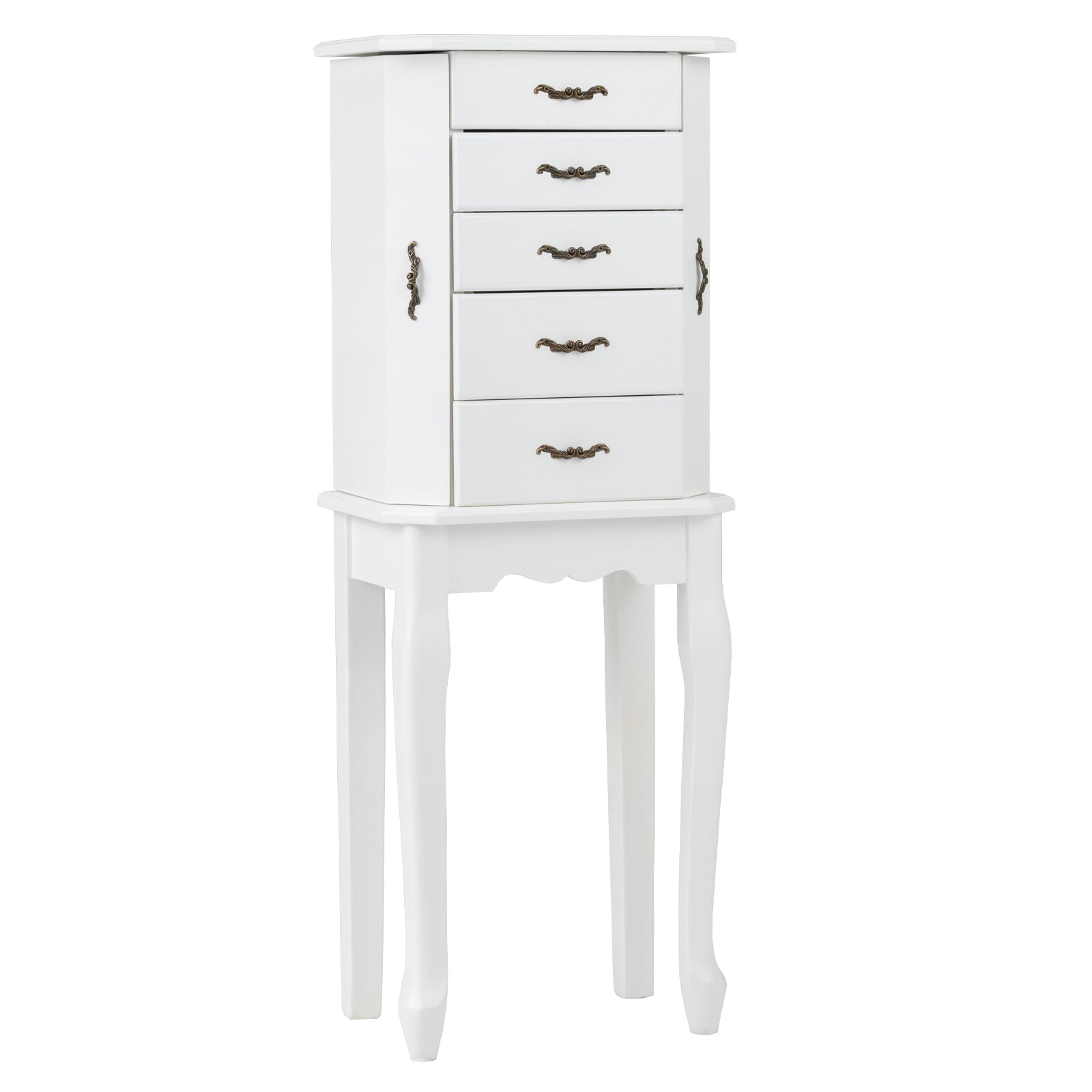 Standing Jewelry Box with 4 Drawers and 2 Side Doors-White