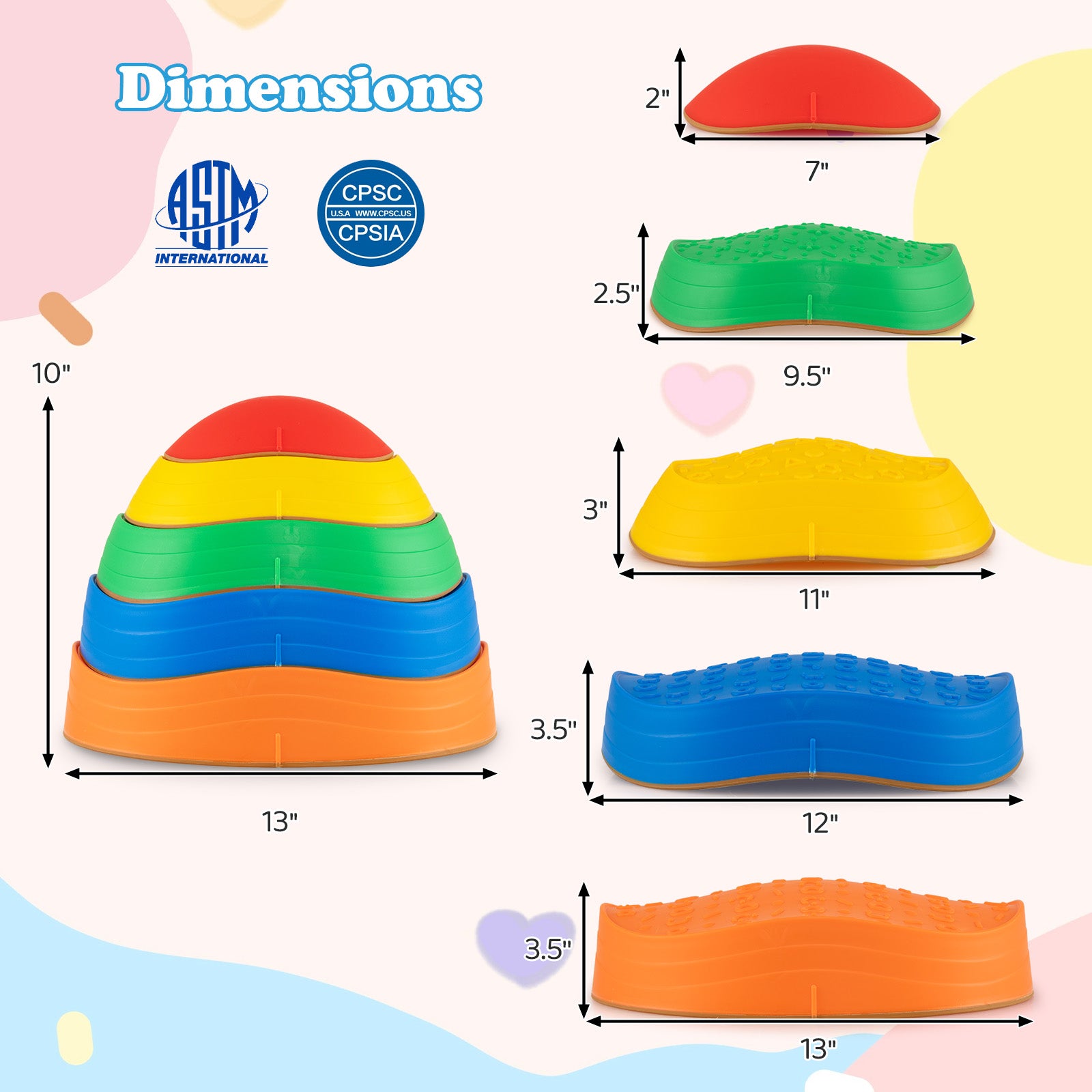 Stepping Stones for Kids 5 PCS Non-Slip Balance Stones with Storage Bag-Multicolor