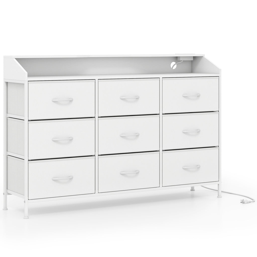 Storage Organizer with LED Lights and 9 Fabric Drawers for Bedroom-White