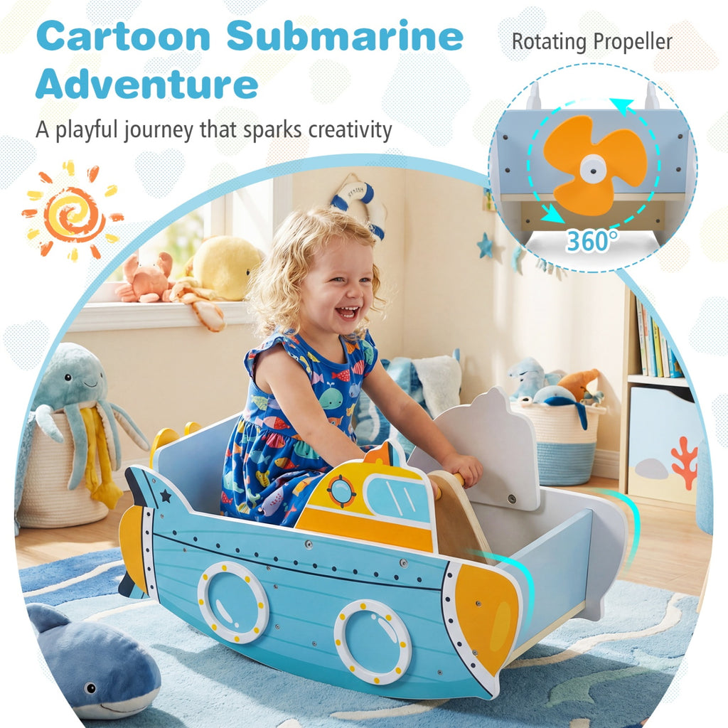 Submarine Wooden Climbing Toy with Rotating Propeller and Rocking Climber