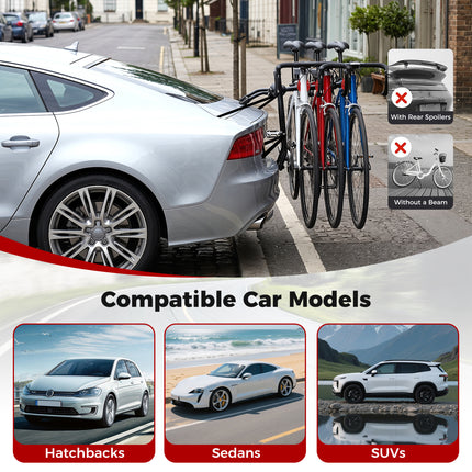 Superbuy Trunk Mount 3-Bike Rack with Anti-Sway Straps & Soft Padding for SUV