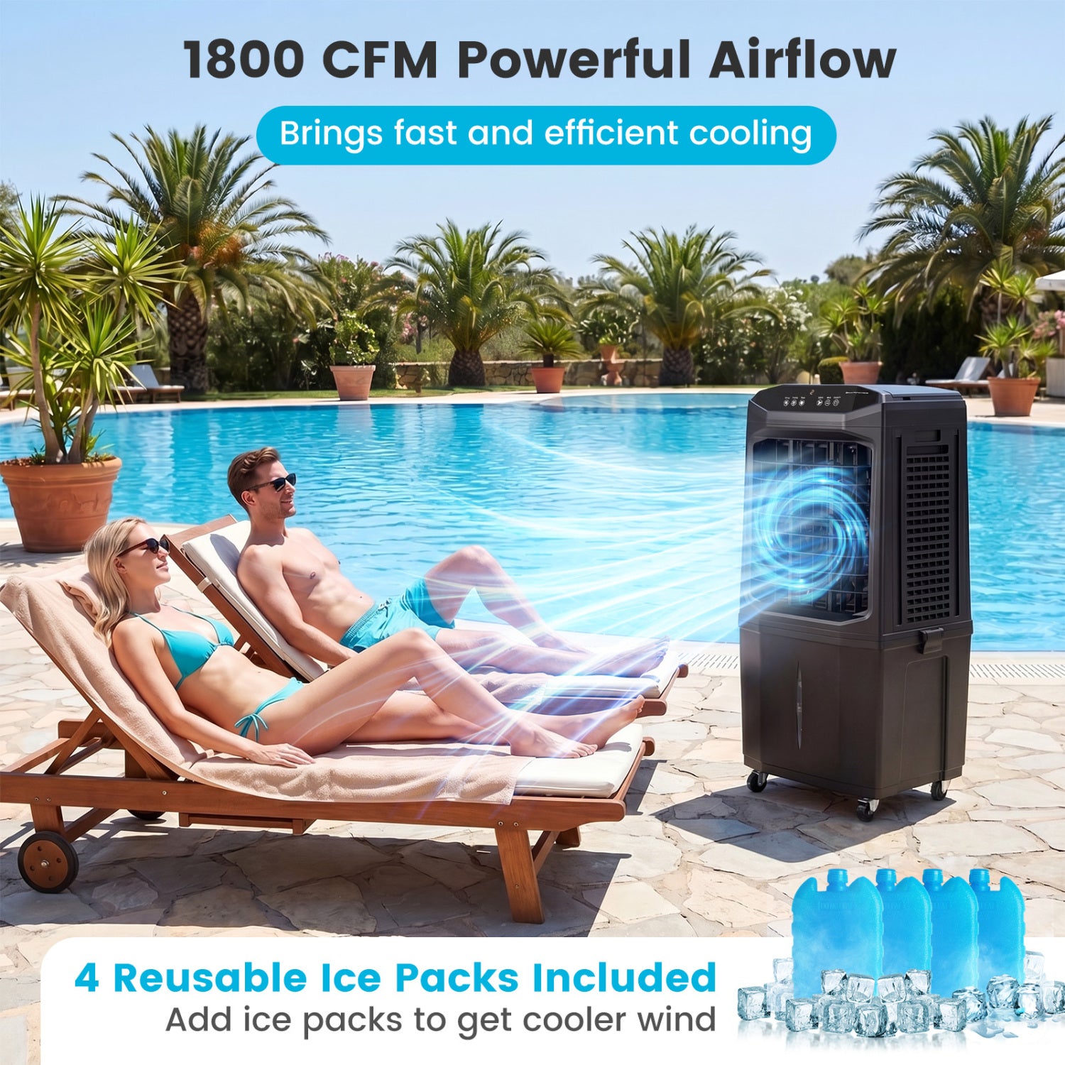 Swamp Cooler 1800 CFM Evaporative Air Cooler with 7 Gal Detachable Water Tank-Black