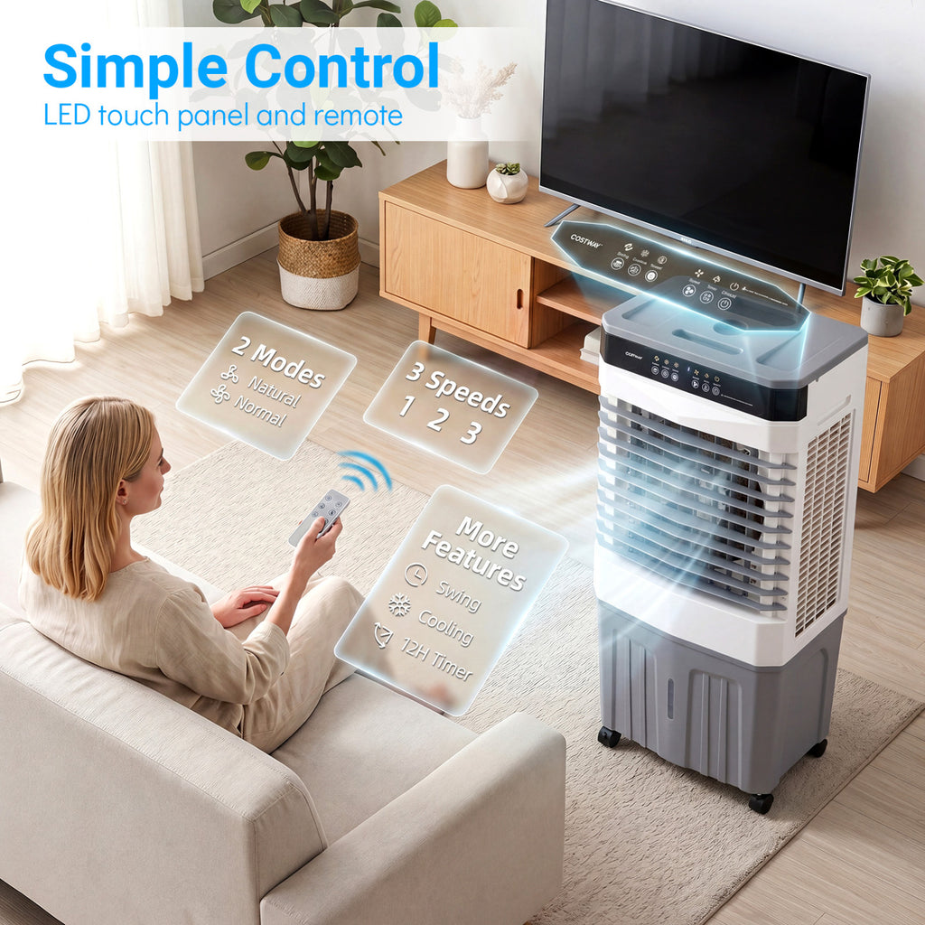 Swamp Cooler 2100 CFM 3-in-1 Evaporative Air Cooler with 7.2 Gal Water Tank-White