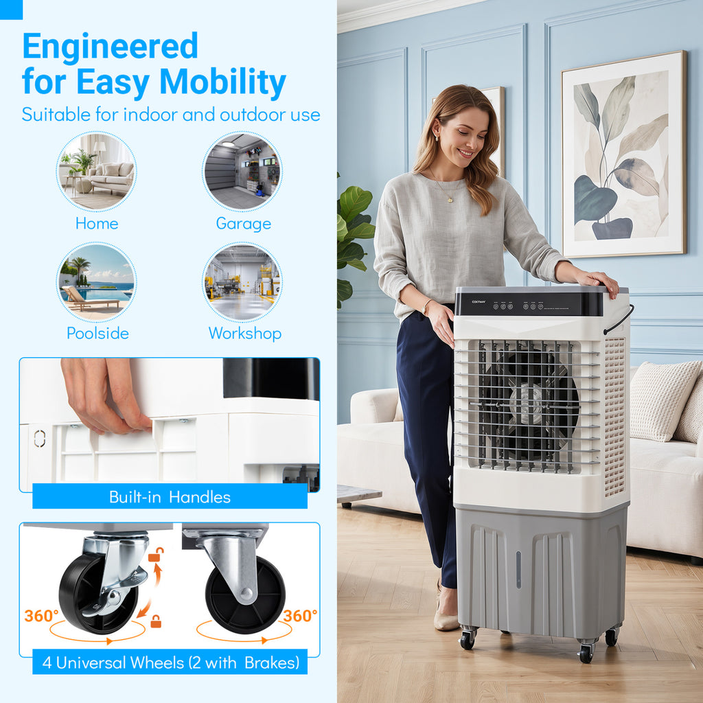 Swamp Cooler 2100 CFM 3-in-1 Evaporative Air Cooler with 7.2 Gal Water Tank-White