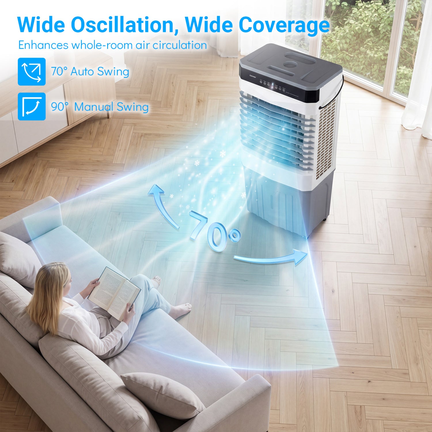 Swamp Cooler 2100 CFM 3-in-1 Evaporative Air Cooler with 7.2 Gal Water Tank-White