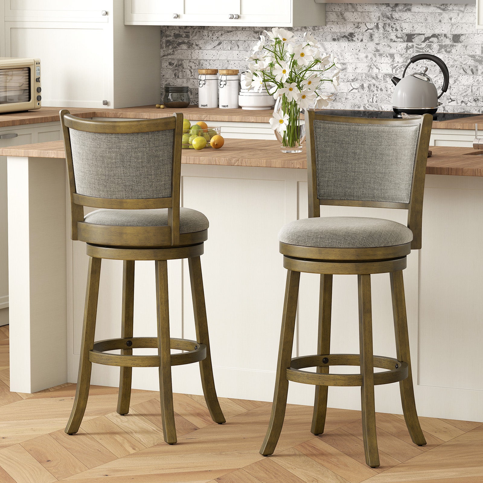 Swivel Bar Stools Set of 2 with Soft-padded Back and Seat-L