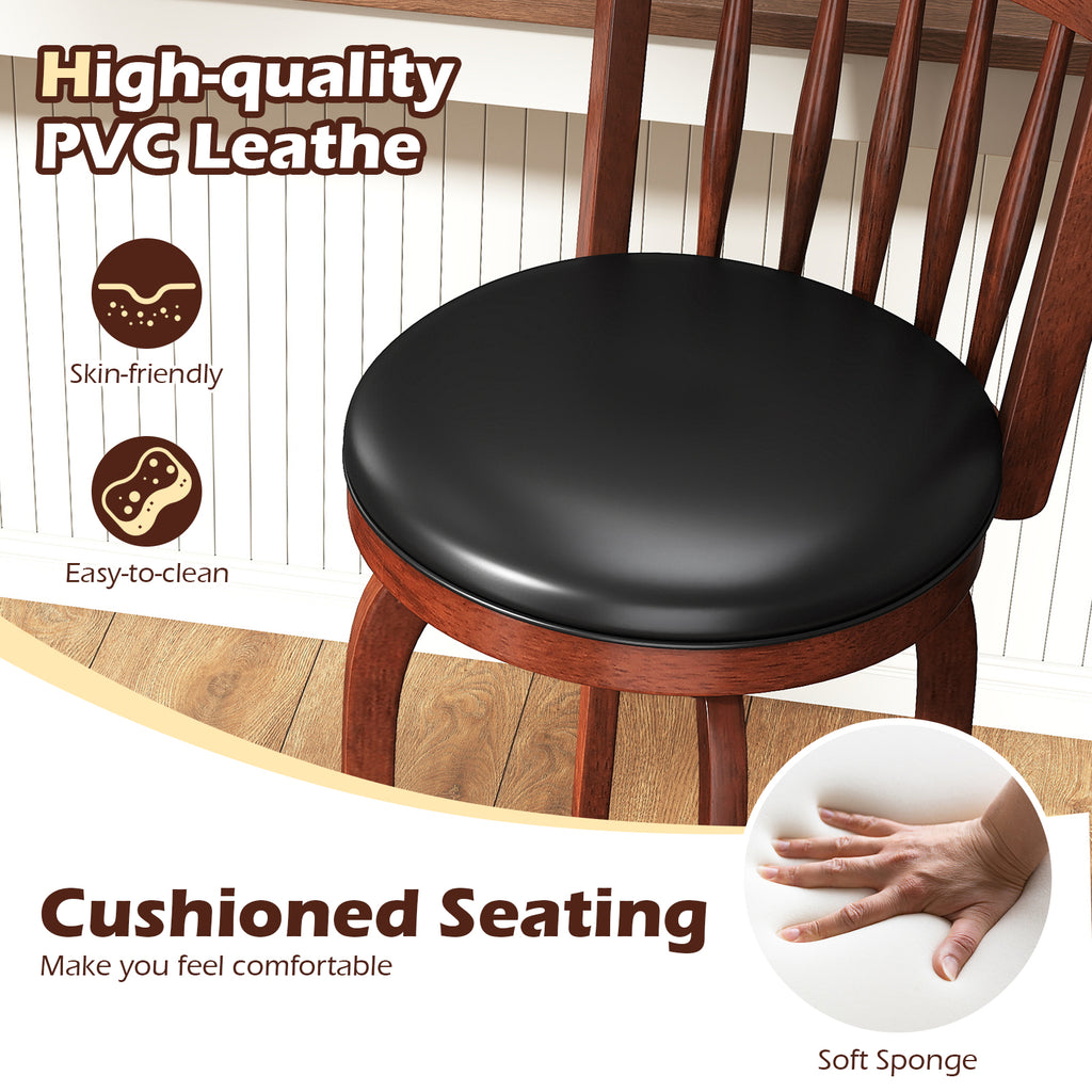 Swivel Bar Stools Set of 2 Counter Height Faux Leather Upholstered Barstools-24 Inches